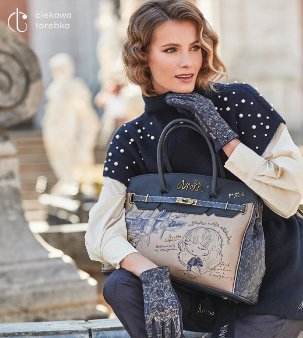 Duża elegancka torba anekke studio w granatowo beżowym kolorze 