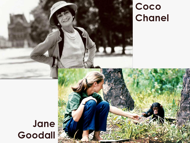 Zdjęcie Coco Chanel i Jane Goodall do wpisu na blog sklepu CiekawaTorebka.pl o kobietach z kolekcji marki Anekke