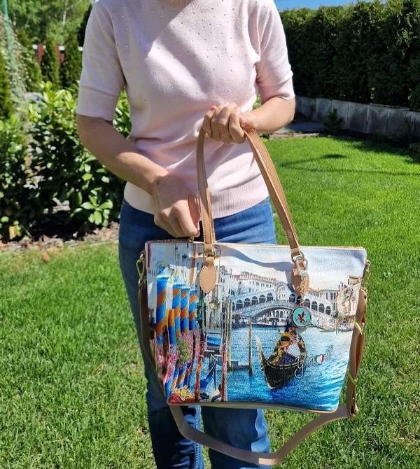 Torba shopper duża i pojemna marki Ynot z nadrukiem Wenecji