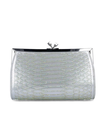 Menbur torebka wizytowa srebrna z łańcuszkiem