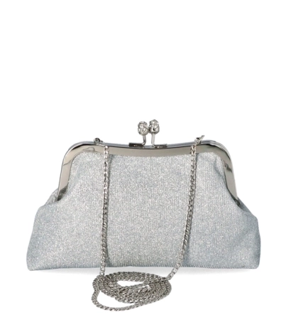 Menbur torebka wizytowa srebrna z łańcuszkiem na ramię