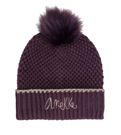 Anekke czapka fioletowa z pomponem i lamówką
