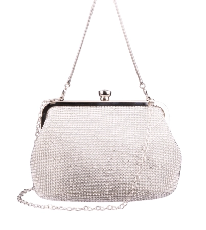 Srebrna torebka wieczorowa z dwoma łancuszkami