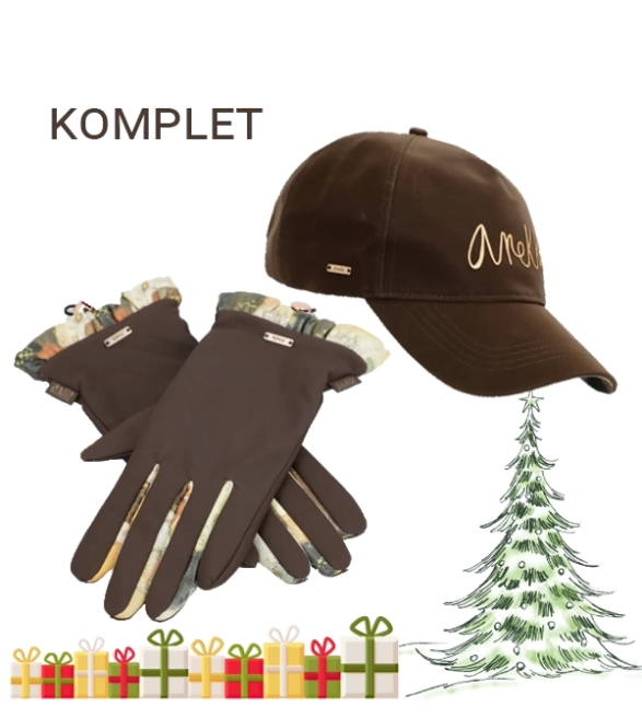 Anekke brązowy zestaw czapka i rękawiczki