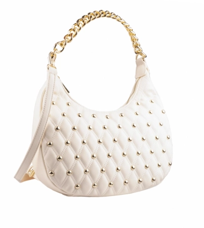 Mebur torebka kremowa z 2 paskami i nitami