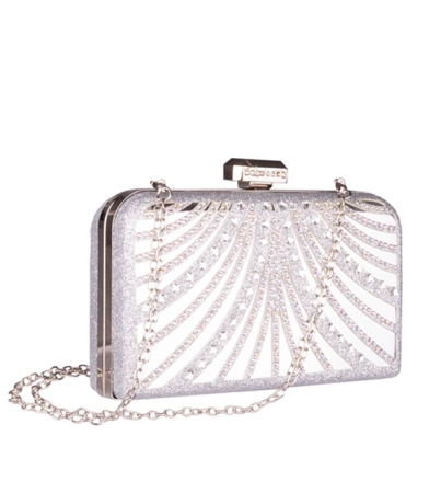 Wieczorowa srebrna torebka typu pudełeczko z cekinami
