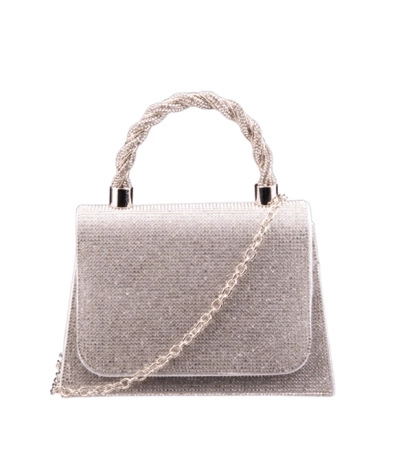Srebrna torebka wieczorowa z plecionym uchwytem