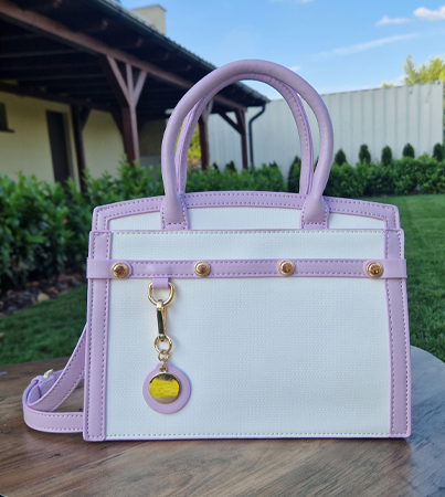 Menbur torebka biała klasyczna z liliową lamówką