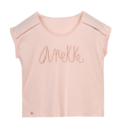 Anekke koszulka bawełniana różowa z haftem