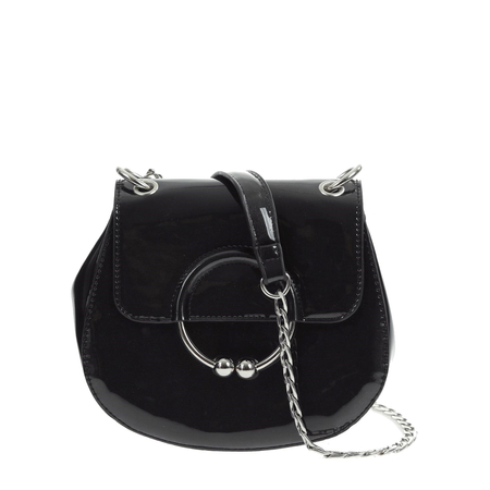 Menbur elegancka czarna lakierowana torebka na ramię