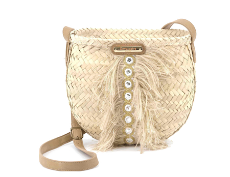 Simosastre półokrągły ręcznie pleciony koszyk boho z rafii