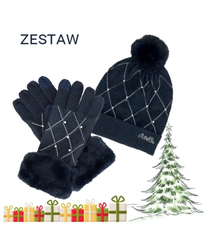 Anekke zestaw granatowe czapka i rękawiczki