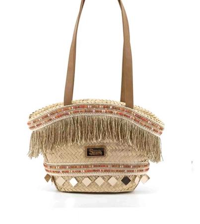 Simosastre koszyk ręcznie pleciony z fredzlami i koralikami